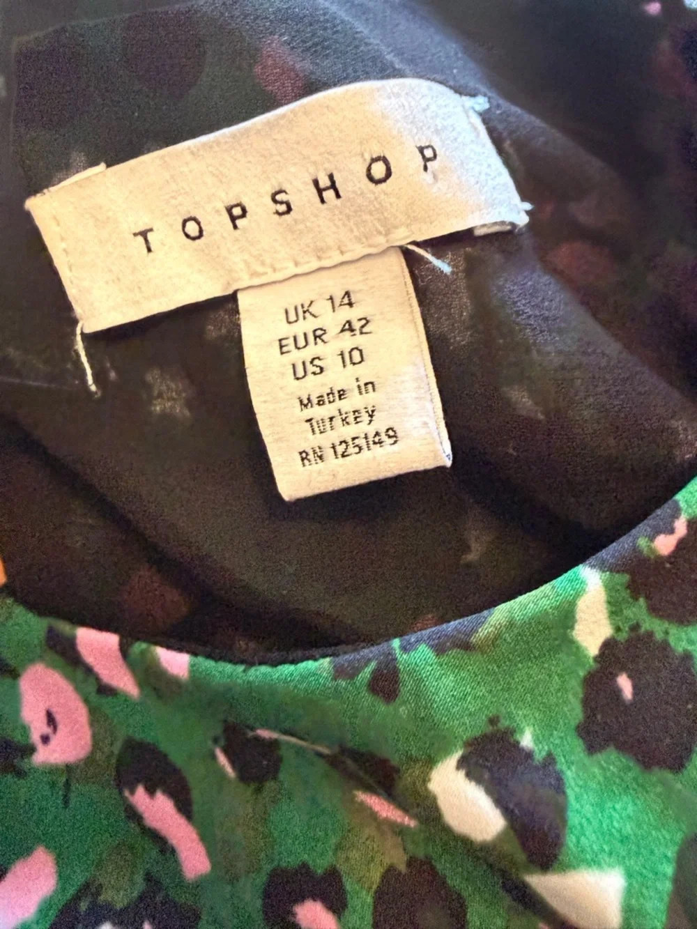 Topshop Green Floral Print Mini Dress UK 14 US 10 Flutter Sleeve Keyhole Back - Picture 9 of 9